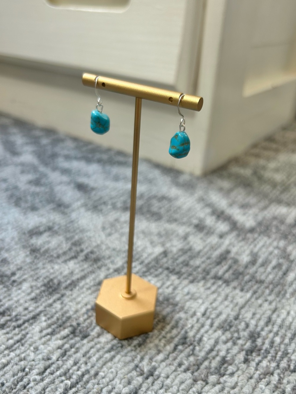 Turquoise Dangle Stone Southwest Country Rock Silver Hook Earrings✨